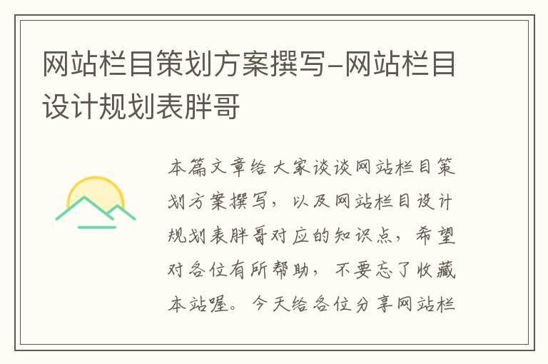 网站栏目策划方案撰写-网站栏目设计规划表胖哥