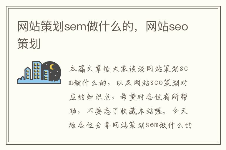 网站策划sem做什么的，网站seo策划