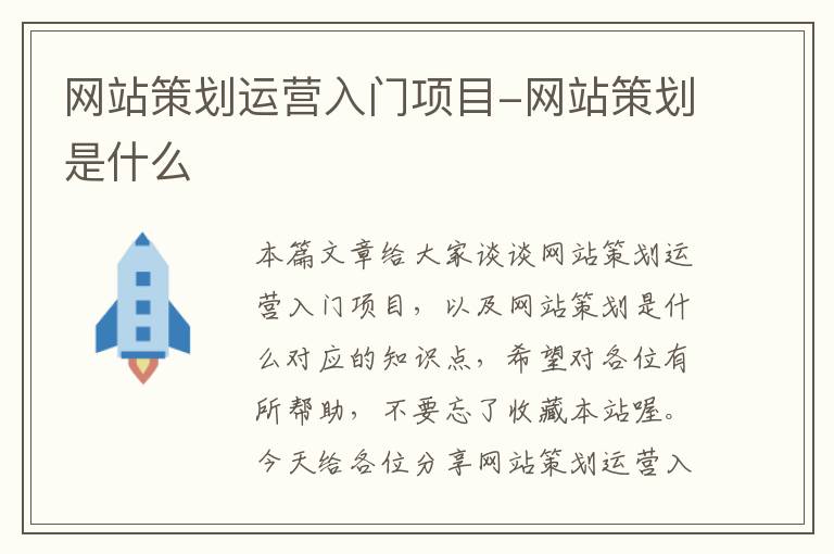 网站策划运营入门项目-网站策划是什么