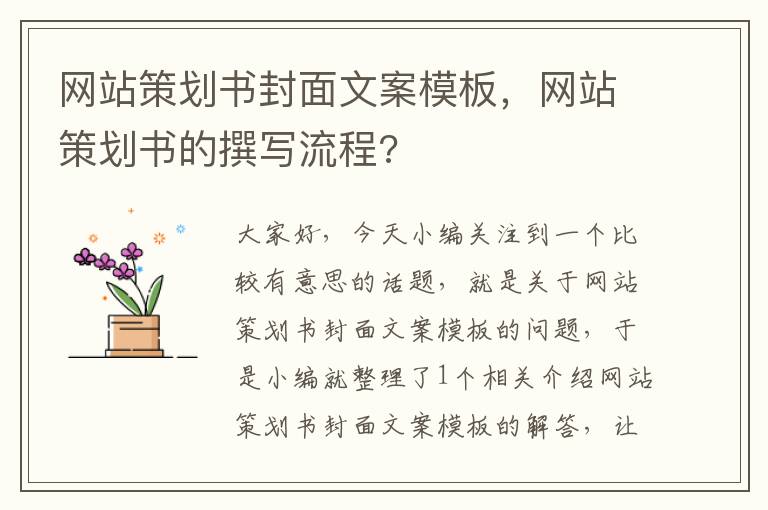 网站策划书封面文案模板，网站策划书的撰写流程?