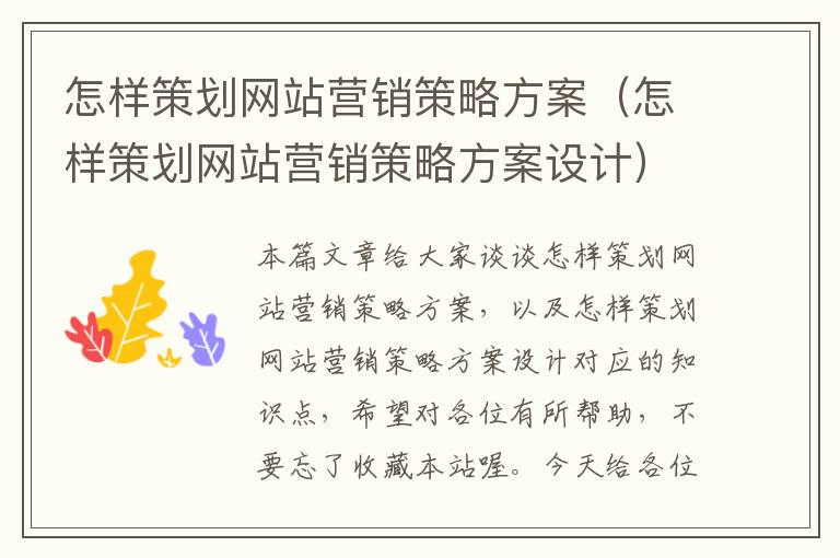 怎样策划网站营销策略方案（怎样策划网站营销策略方案设计）