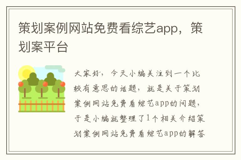 策划案例网站免费看综艺app，策划案平台