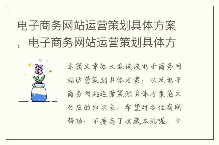 电子商务网站运营策划具体方案，电子商务网站运营策划具体方案范文