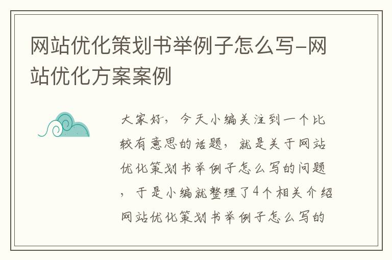 网站优化策划书举例子怎么写-网站优化方案案例