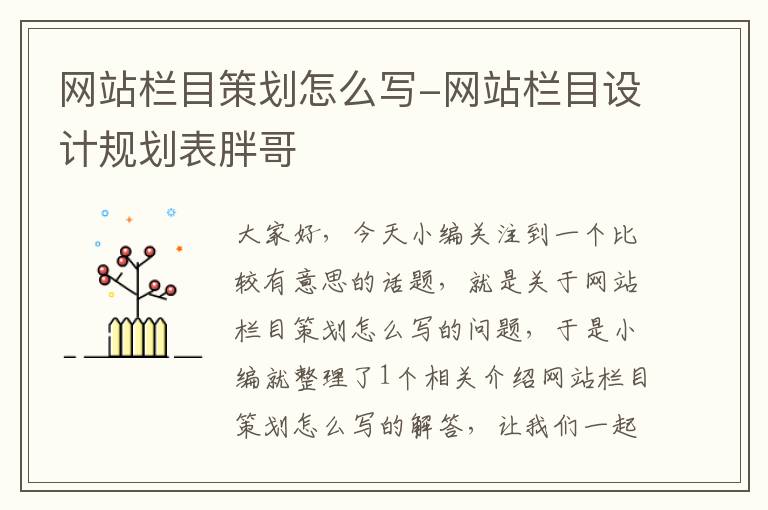 网站栏目策划怎么写-网站栏目设计规划表胖哥