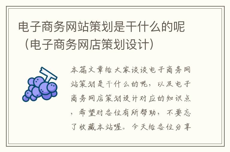 电子商务网站策划是干什么的呢（电子商务网店策划设计）