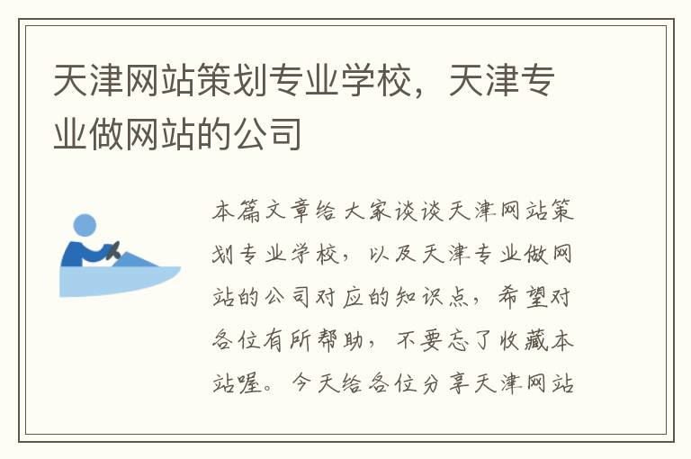 天津网站策划专业学校，天津专业做网站的公司