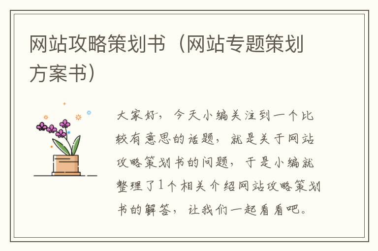 网站攻略策划书（网站专题策划方案书）