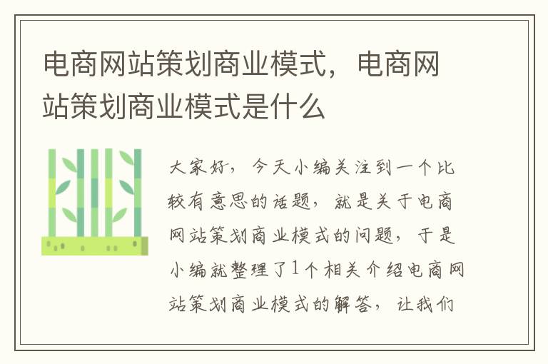 电商网站策划商业模式，电商网站策划商业模式是什么