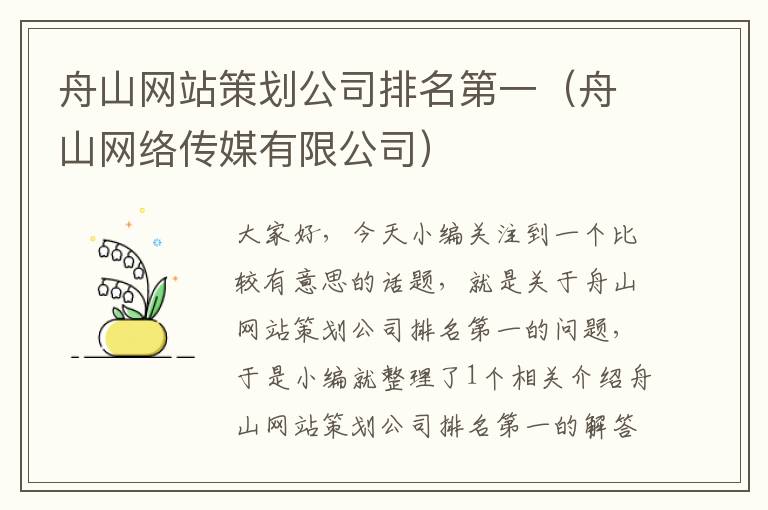 舟山网站策划公司排名第一（舟山网络传媒有限公司）