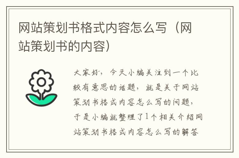 网站策划书格式内容怎么写（网站策划书的内容）