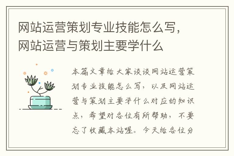 网站运营策划专业技能怎么写，网站运营与策划主要学什么