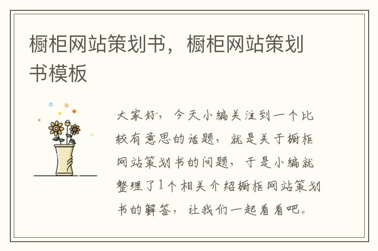 橱柜网站策划书，橱柜网站策划书模板