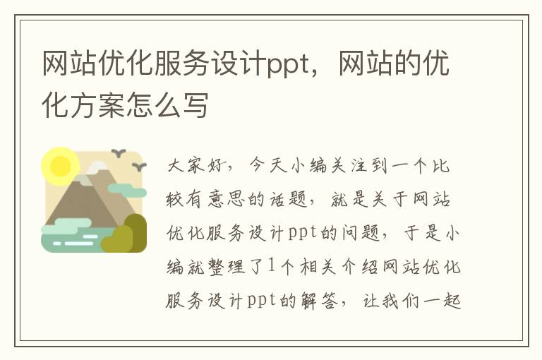 网站优化服务设计ppt，网站的优化方案怎么写