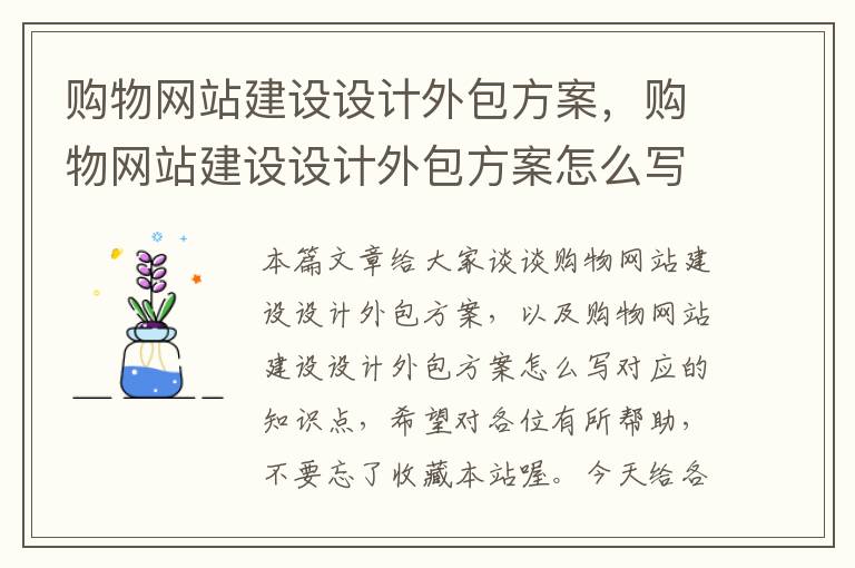 购物网站建设设计外包方案，购物网站建设设计外包方案怎么写