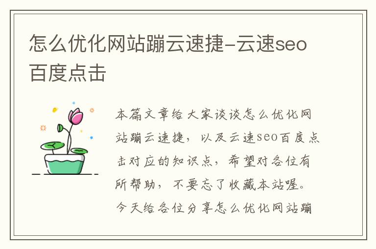 怎么优化网站蹦云速捷-云速seo百度点击