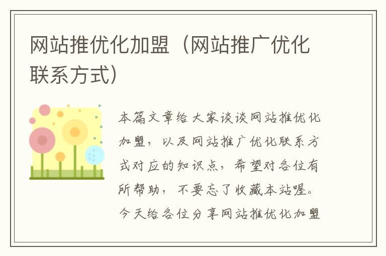 网站推优化加盟（网站推广优化联系方式）