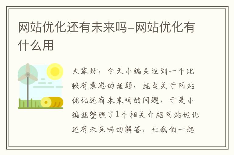 网站优化还有未来吗-网站优化有什么用