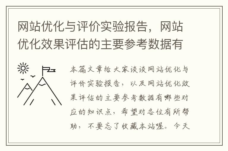 网站优化与评价实验报告，网站优化效果评估的主要参考数据有哪些