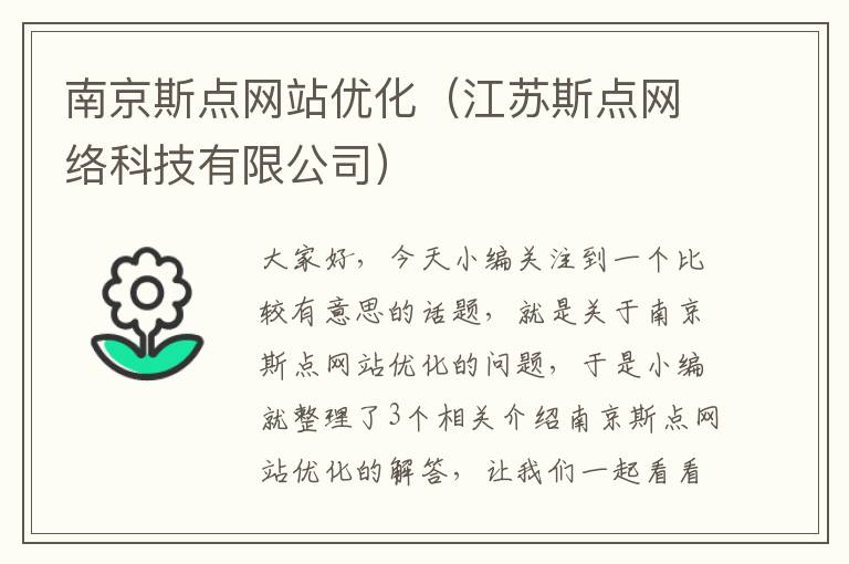 南京斯点网站优化（江苏斯点网络科技有限公司）