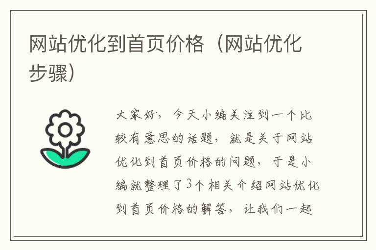 网站优化到首页价格（网站优化步骤）