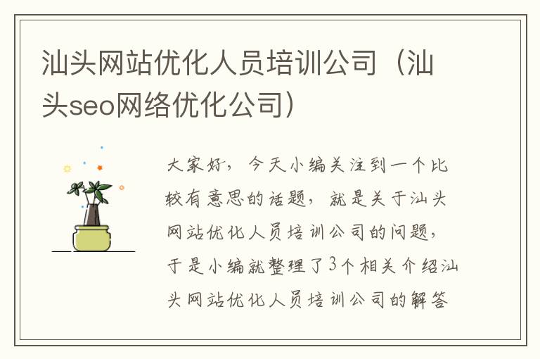 汕头网站优化人员培训公司（汕头seo网络优化公司）