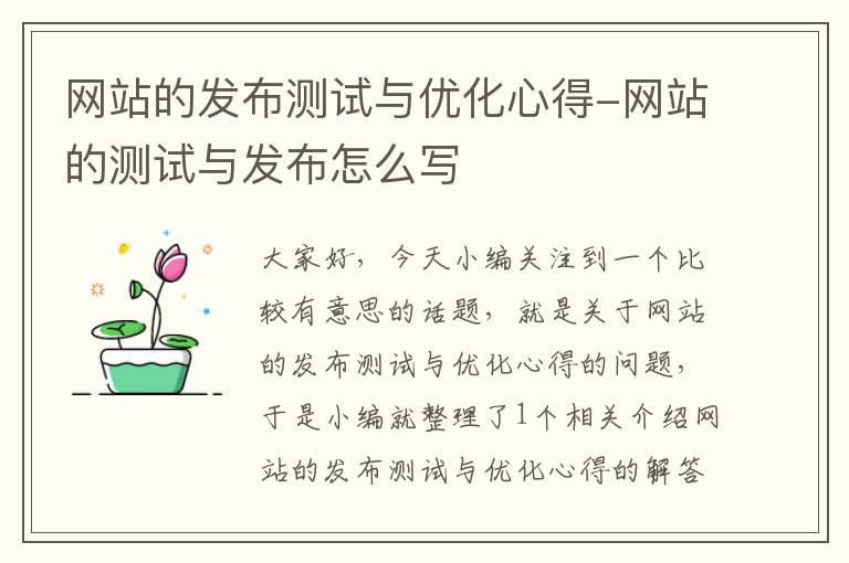 网站的发布测试与优化心得-网站的测试与发布怎么写