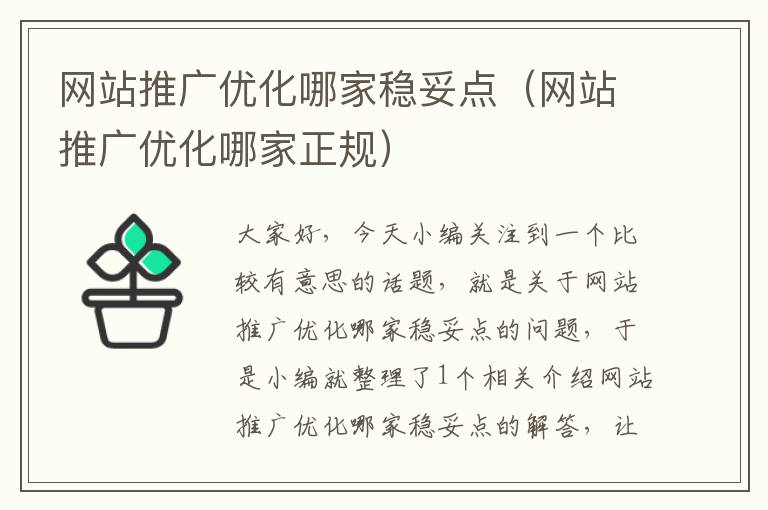 网站推广优化哪家稳妥点（网站推广优化哪家正规）