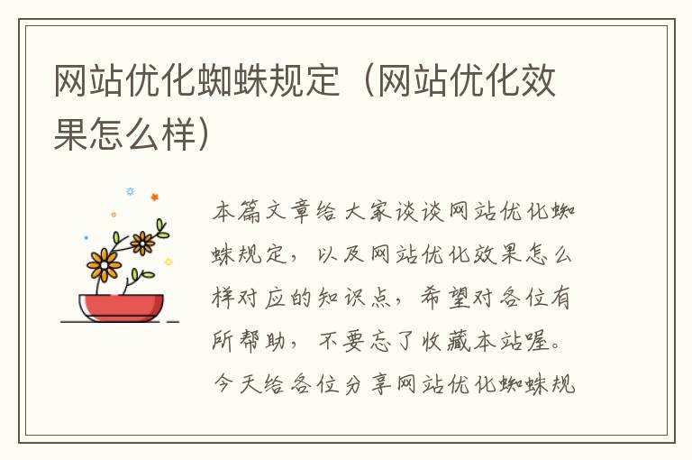 网站优化蜘蛛规定（网站优化效果怎么样）