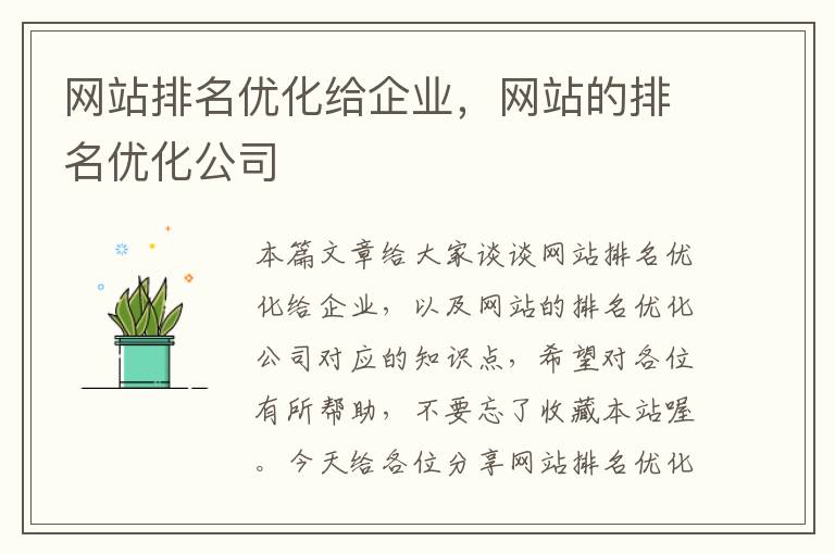 网站排名优化给企业，网站的排名优化公司