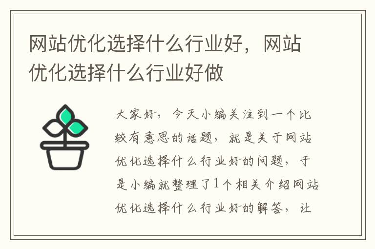 网站优化选择什么行业好，网站优化选择什么行业好做