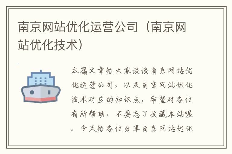 南京网站优化运营公司（南京网站优化技术）