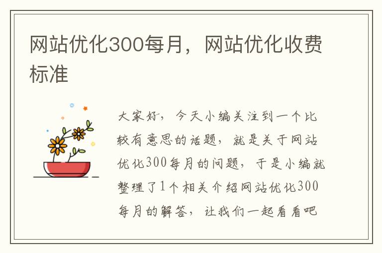 网站优化300每月，网站优化收费标准