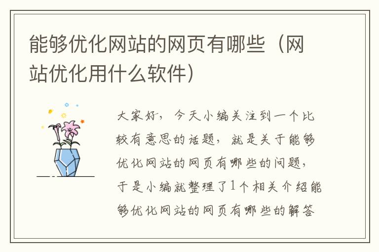 能够优化网站的网页有哪些（网站优化用什么软件）