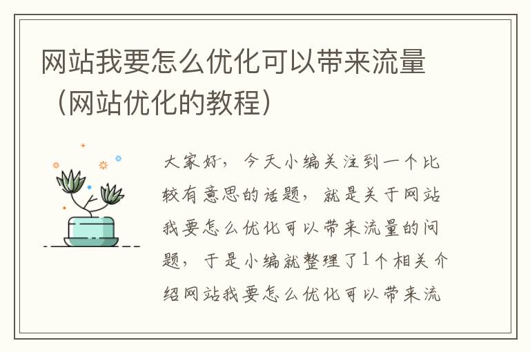 网站我要怎么优化可以带来流量（网站优化的教程）