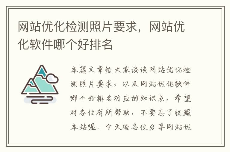 网站优化检测照片要求，网站优化软件哪个好排名