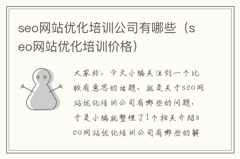 seo网站优化培训公司有哪些（seo网站优化培训价格）