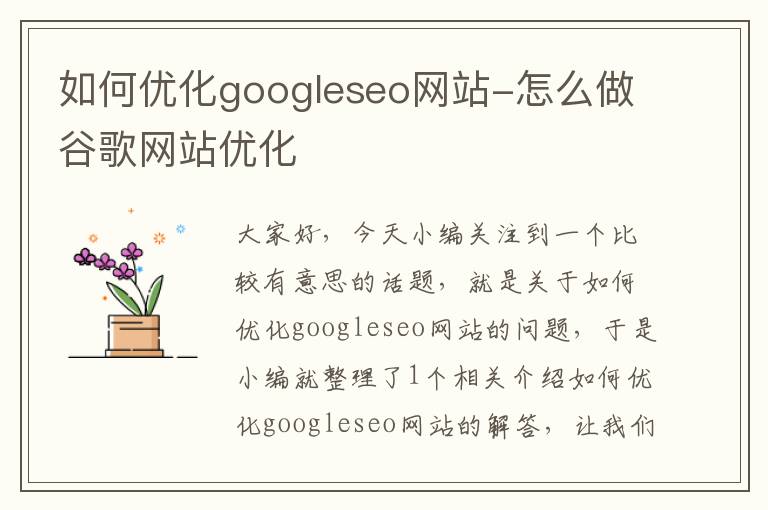 如何优化googleseo网站-怎么做谷歌网站优化