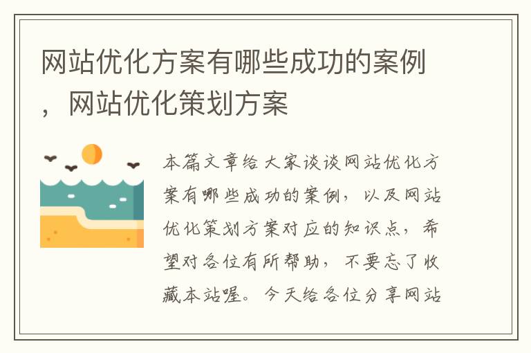 网站优化方案有哪些成功的案例，网站优化策划方案