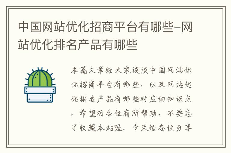 中国网站优化招商平台有哪些-网站优化排名产品有哪些