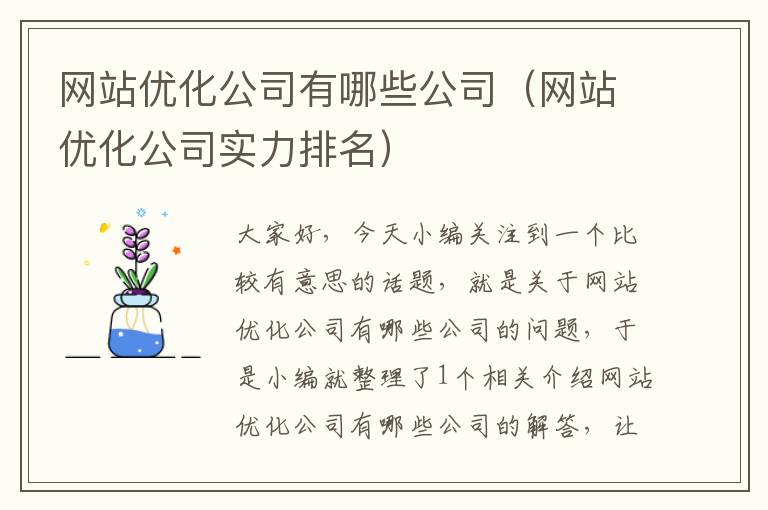 网站优化公司有哪些公司（网站优化公司实力排名）