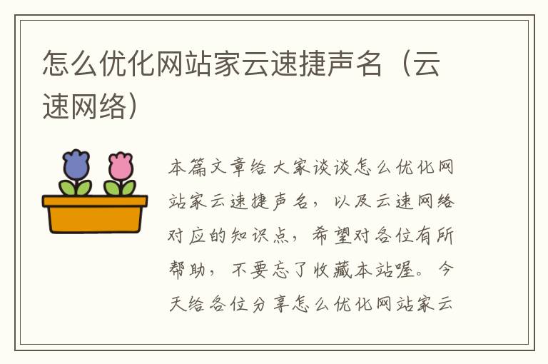 怎么优化网站家云速捷声名（云速网络）