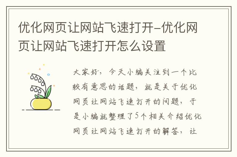 优化网页让网站飞速打开-优化网页让网站飞速打开怎么设置