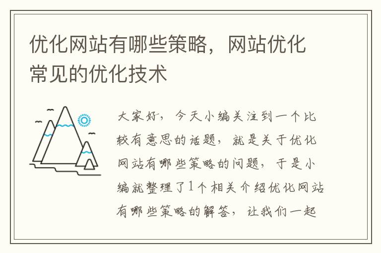 优化网站有哪些策略，网站优化常见的优化技术