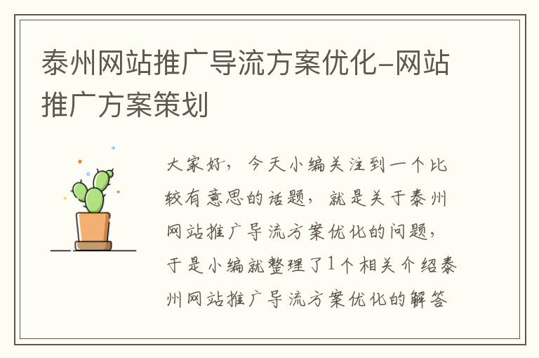 泰州网站推广导流方案优化-网站推广方案策划