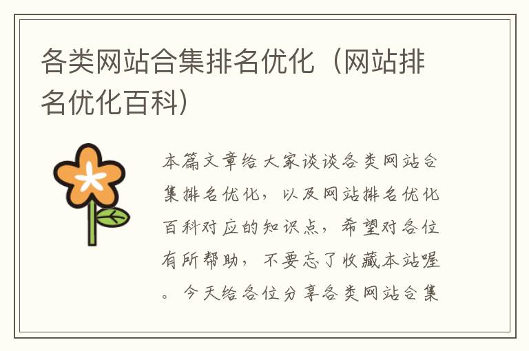 各类网站合集排名优化（网站排名优化百科）