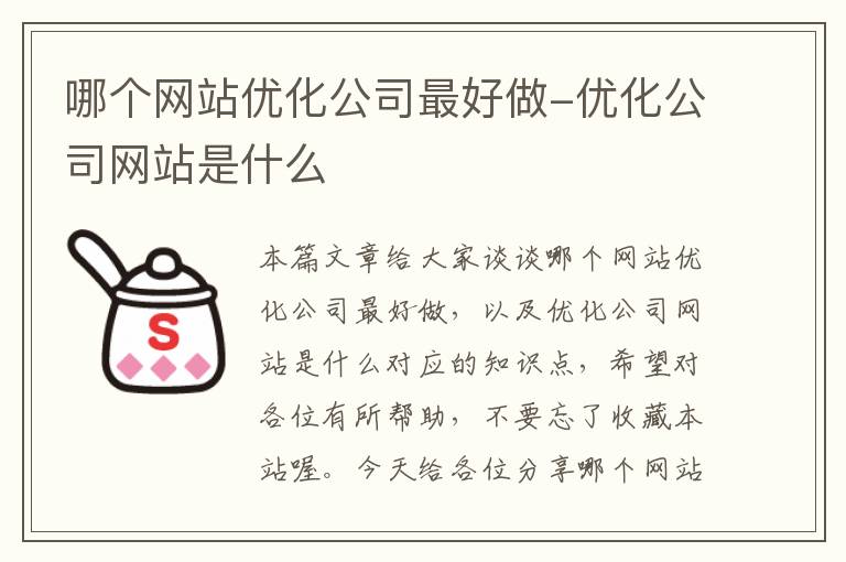 哪个网站优化公司最好做-优化公司网站是什么