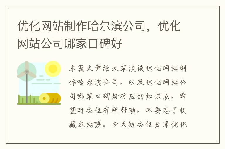 优化网站制作哈尔滨公司，优化网站公司哪家口碑好