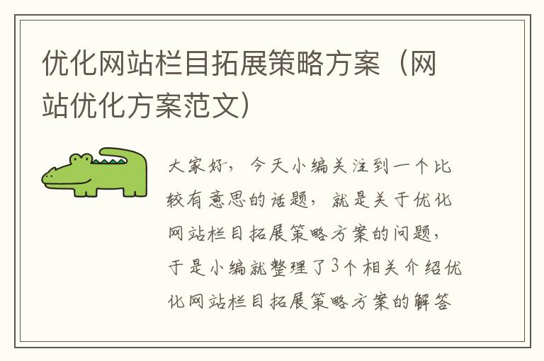 优化网站栏目拓展策略方案（网站优化方案范文）