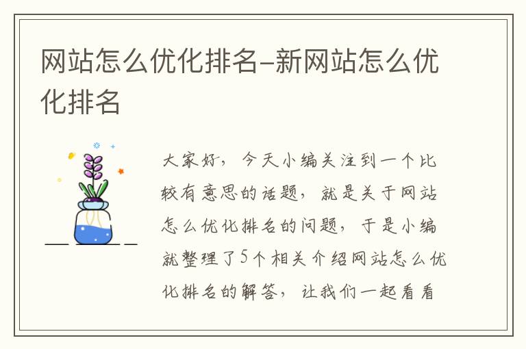 网站怎么优化排名-新网站怎么优化排名